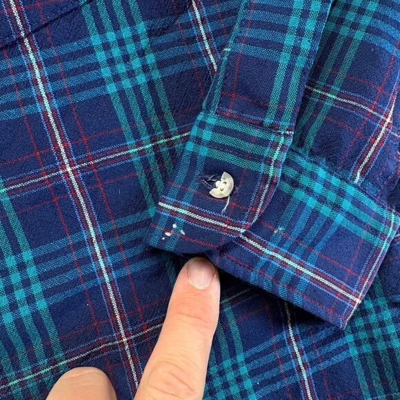 Vintage Pendleton Men's Button Up Shirt Blue/Green Medium Plaid 100% Virgin Wool - Picture 3 of 9
